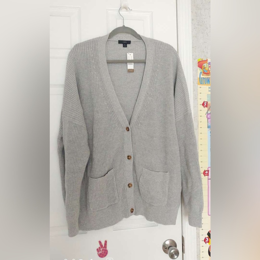 NWT JCrew women's gray cardigan Cashmere blend Size XL